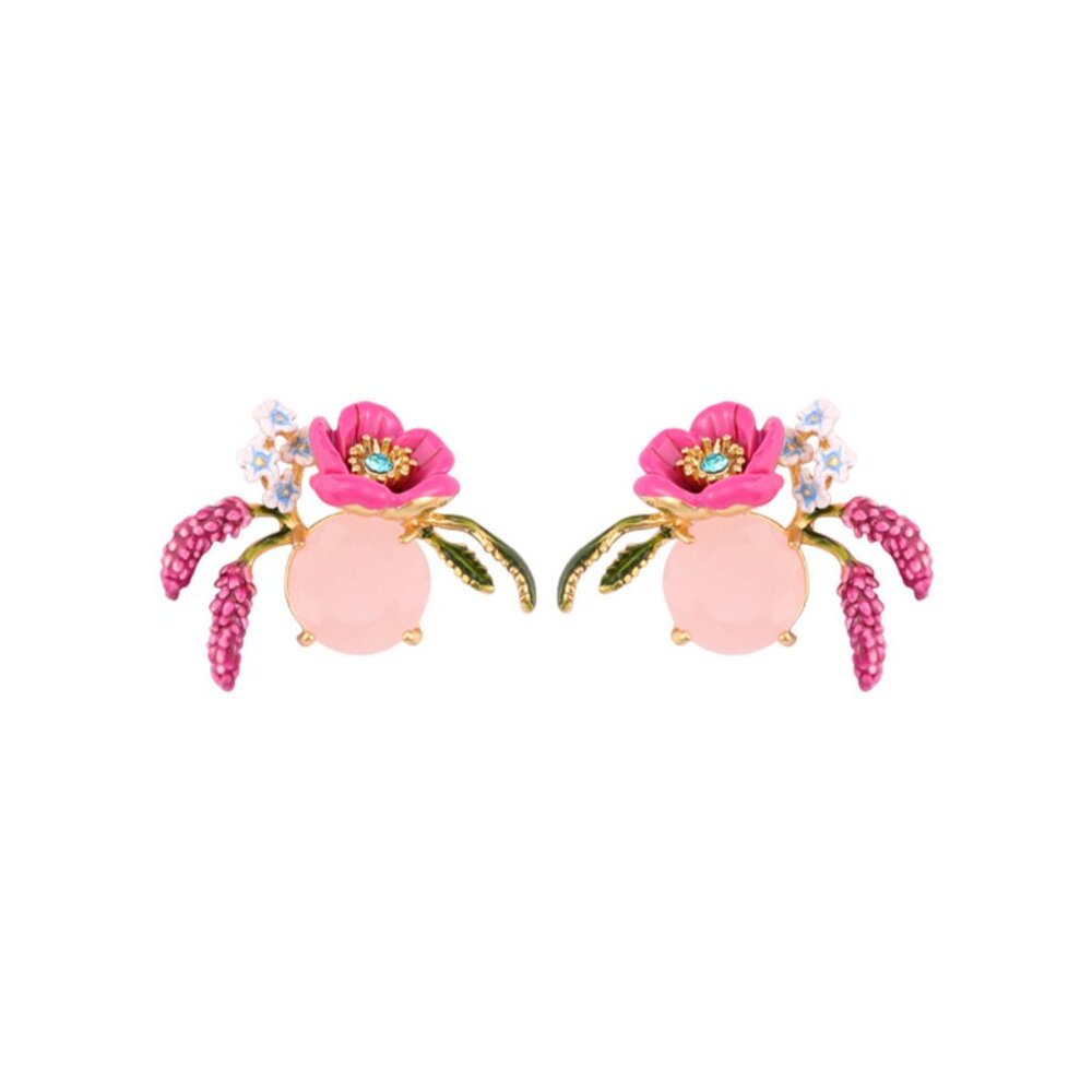 Les Nereides Hydrangea And Lavender Flower Faceted Stone Stud Earrings